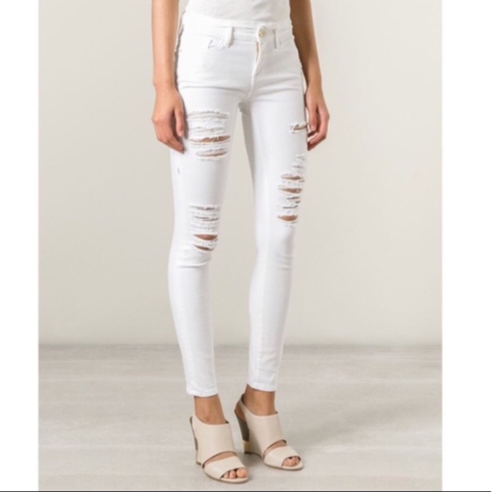 White distressed le skinny de jeanne